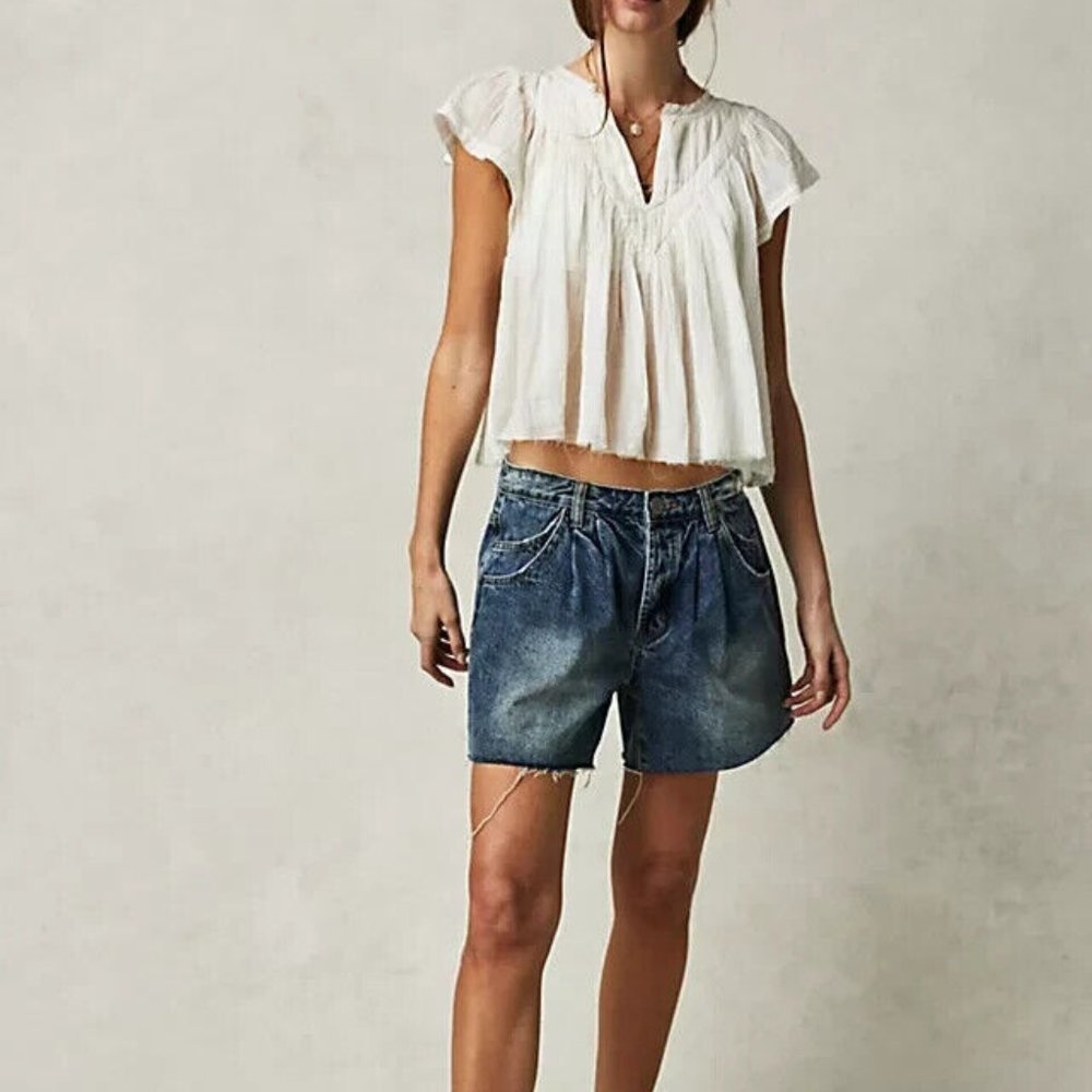 Free People FP One Padma Top Ivory V Neck Flutter Sleeve S